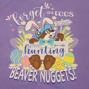 Buc-ee's Easter T-Shirt Mens Large Purple Beaver Nuggets Bunny Ears 2025 Graphic